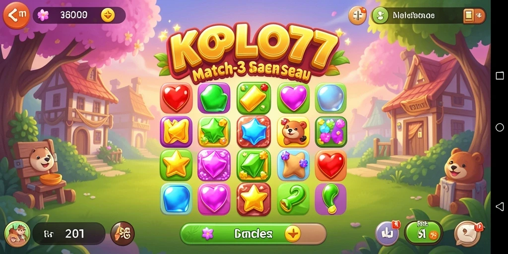 Tampilan gameplay KOPLO77 dengan elemen match-3 yang menarik.