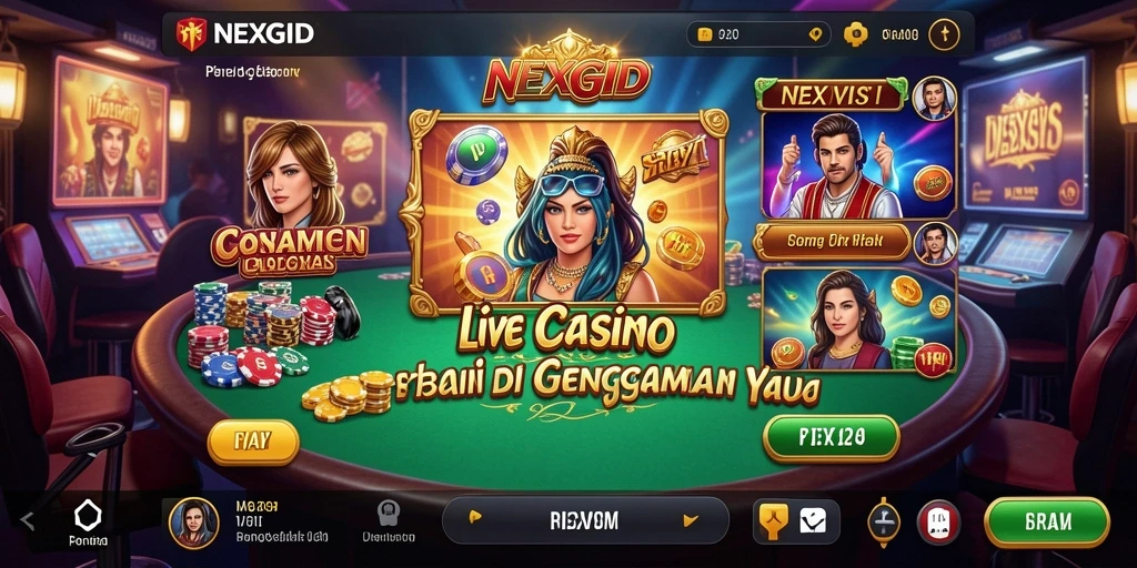 Screenshot NEXGID menampilkan dealer langsung dan permainan seru.