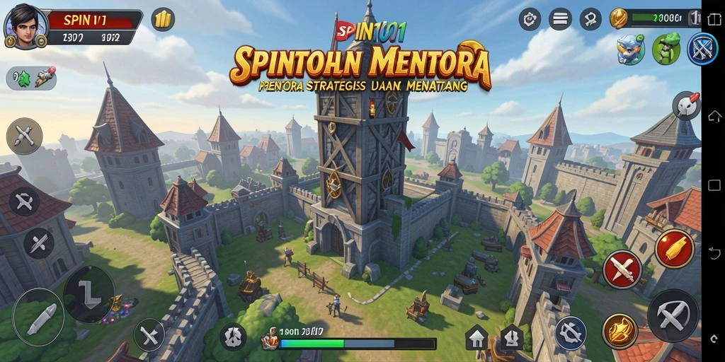 Tampilan gameplay menara pertahanan dalam SPIN101 yang mendebarkan.